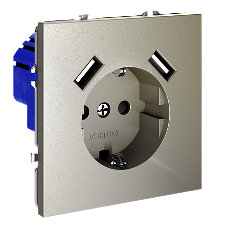 Розетка встраиваемая VOLTUM S70 с заземлением и защитными шторками, с USB, A+A, (шелк) VLS040404 Розетка встраиваемая VOLTUM S70 с заземлением и защитными шторками, с USB, A+A, (шелк) VLS040404