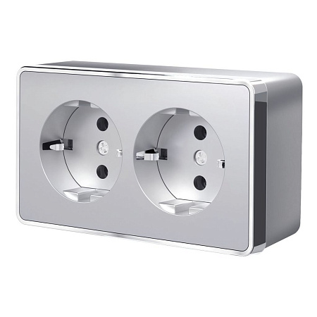 Розетка двойная с заземлением серебряная Werkel Gallant W5072106 4690389167188 a052776