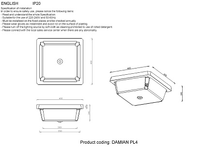 Светильник потолочный Crystal Lux DAMIAN PL4 BRASS Светильник потолочный Crystal Lux DAMIAN PL4 BRASS