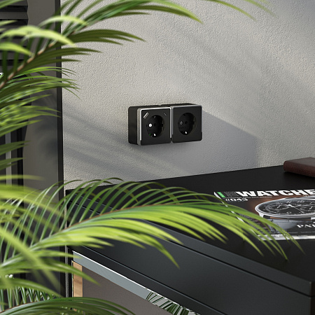 Розетка с заземлением, шторками и USB тип A+C Gallant (чёрный хром) Werkel W5071735