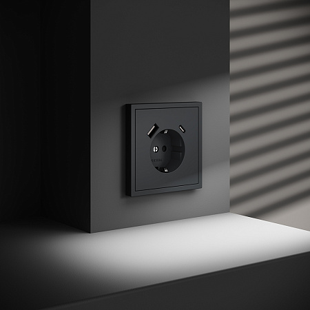 Розетка встраиваемая VOLTUM S70 с заземлением и защитными шторками, с USB, A+С, (графит) VLS040507 Розетка встраиваемая VOLTUM S70 с заземлением и защитными шторками, с USB, A+С, (графит) VLS040507