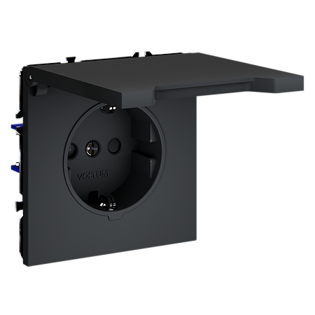 Розетка встраиваемая VOLTUM S70 с заземлением, защитными шторками и крышкой (графит) VLS040307 Розетка встраиваемая VOLTUM S70 с заземлением, защитными шторками и крышкой (графит) VLS040307