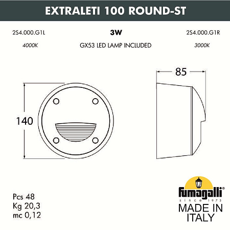 Светильник для подсветки лестниц накладной FUMAGALLI EXTRALETI 100 Round-ST 2S4.000.000.WYG1L Светильник для подсветки лестниц накладной FUMAGALLI EXTRALETI 100 Round-ST 2S4.000.000.WYG1L