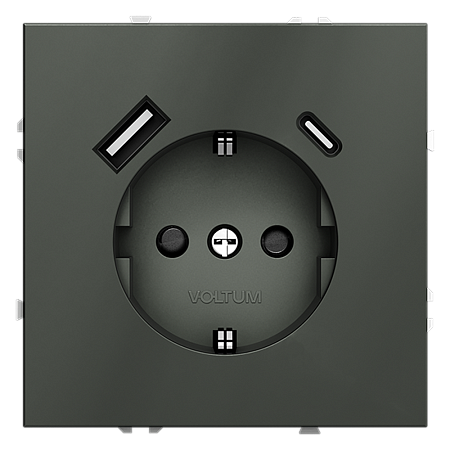 Розетка встраиваемая VOLTUM S70 с заземлением и защитными шторками, с USB, A+С, (титан) VLS040506 Розетка встраиваемая VOLTUM S70 с заземлением и защитными шторками, с USB, A+С, (титан) VLS040506