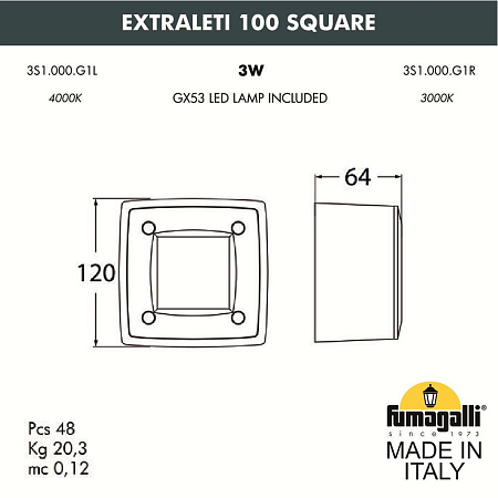 Светильник для подсветки лестниц накладной FUMAGALLI EXTRALETI 100 Square 3S1.000.000.AYG1L Светильник для подсветки лестниц накладной FUMAGALLI EXTRALETI 100 Square 3S1.000.000.AYG1L