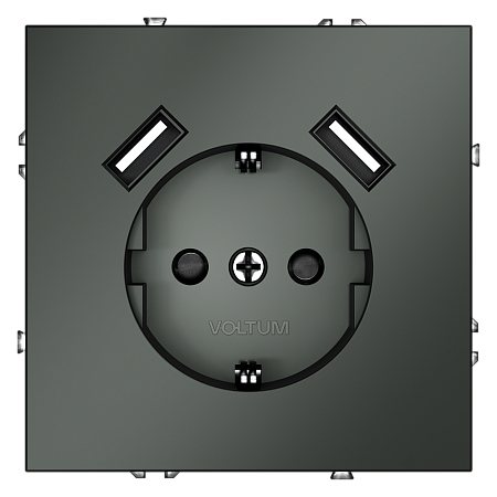 Розетка встраиваемая VOLTUM S70 с заземлением и защитными шторками, с USB, A+A, (титан) VLS040406 Розетка встраиваемая VOLTUM S70 с заземлением и защитными шторками, с USB, A+A, (титан) VLS040406