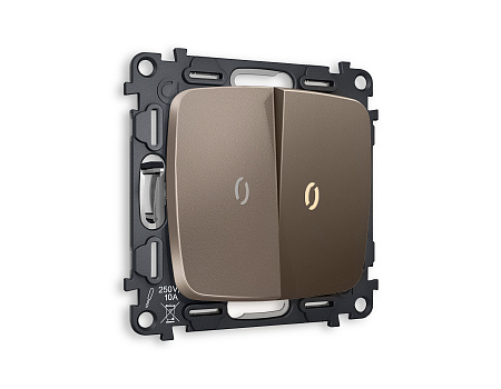 Комплект механизма 2-клавишного проходного выключателя с подсветкой 3200K Ambrella Volt OMEGA MO634030 Комплект механизма 2-клавишного проходного выключателя с подсветкой 3200K Ambrella Volt OMEGA MO634030